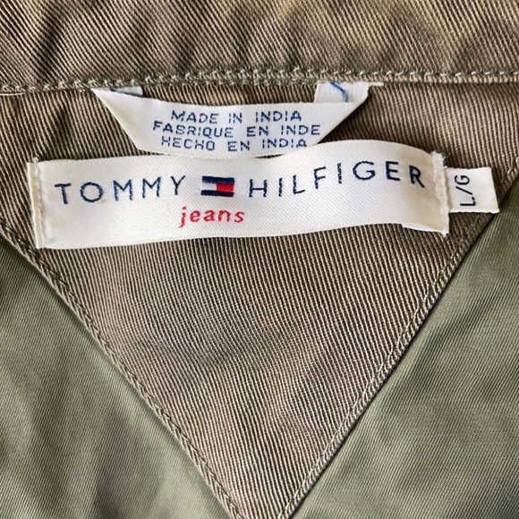 Tommy Hilfiger Utility Jacket Olive Green Cotton Button Front Military Safari L - Picture 5 of 10